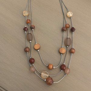 Beaded necklace, illusion style, wood beads brown